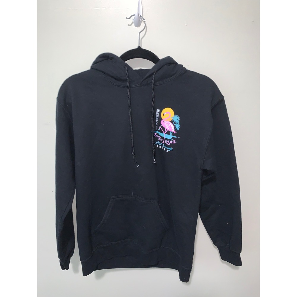 Riot Society Japan Flamingo Hoodie Black Vaporwave Cherry Blossom Mens Small